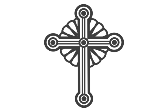 Decorative Crucifix Linear Icon: An Ornate Symbol for Modern Design